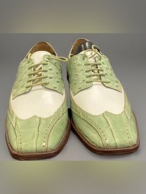 Stacy Adams Green White Exotic Alligator Ostrich Print Wingtip Oxford Shoes 11